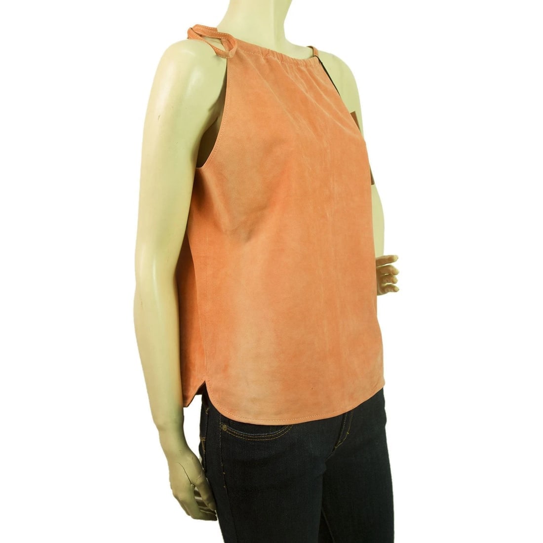 Jo Peters NEW 100% Leather Suede Salmon Pink Cami Sleeveless Top - 4