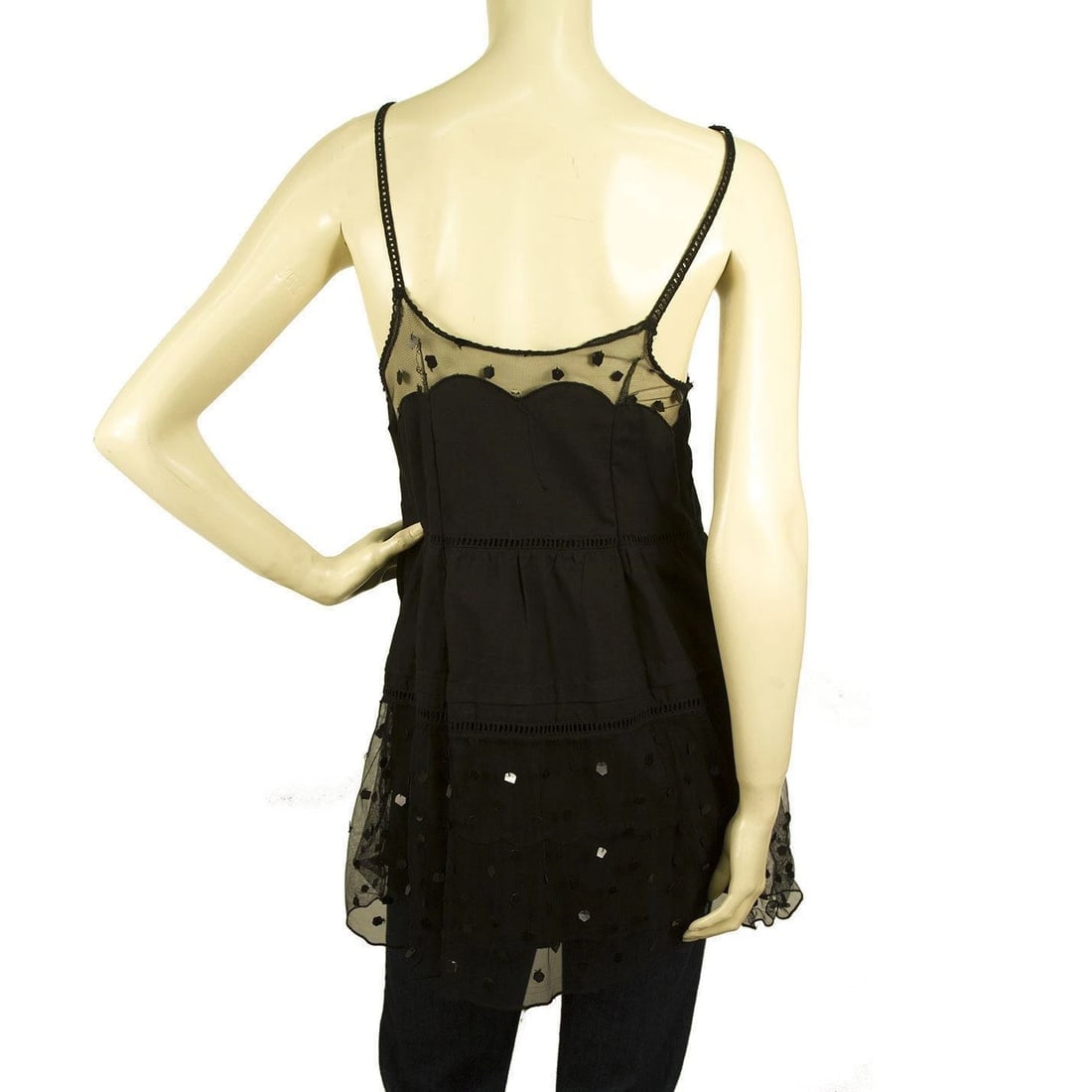 See by Chloe Black Long Cami Top Blouse with Tulle Spghetti Straps size 44 - 2
