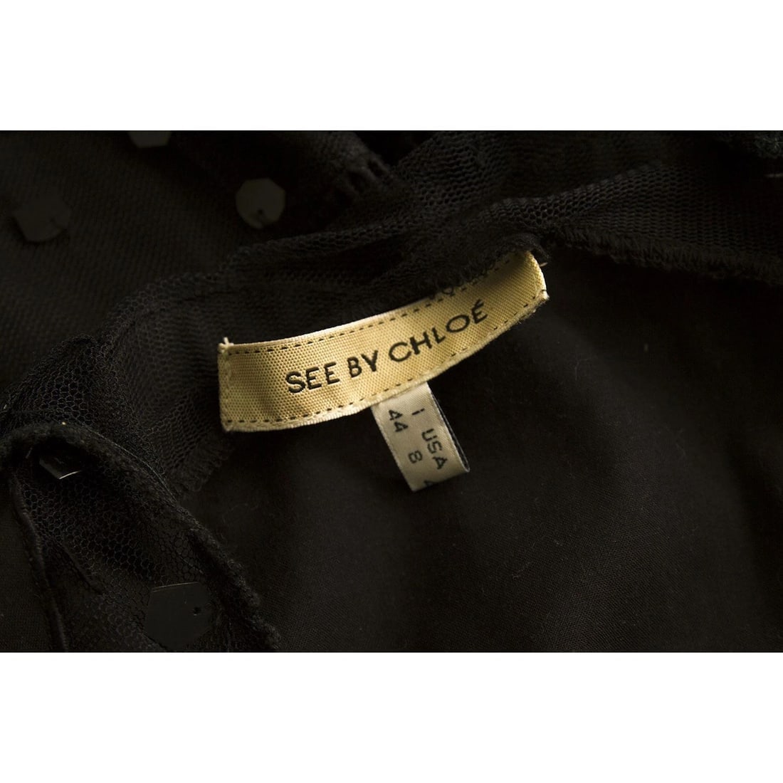 See by Chloe Black Long Cami Top Blouse with Tulle Spghetti Straps size 44 - 4