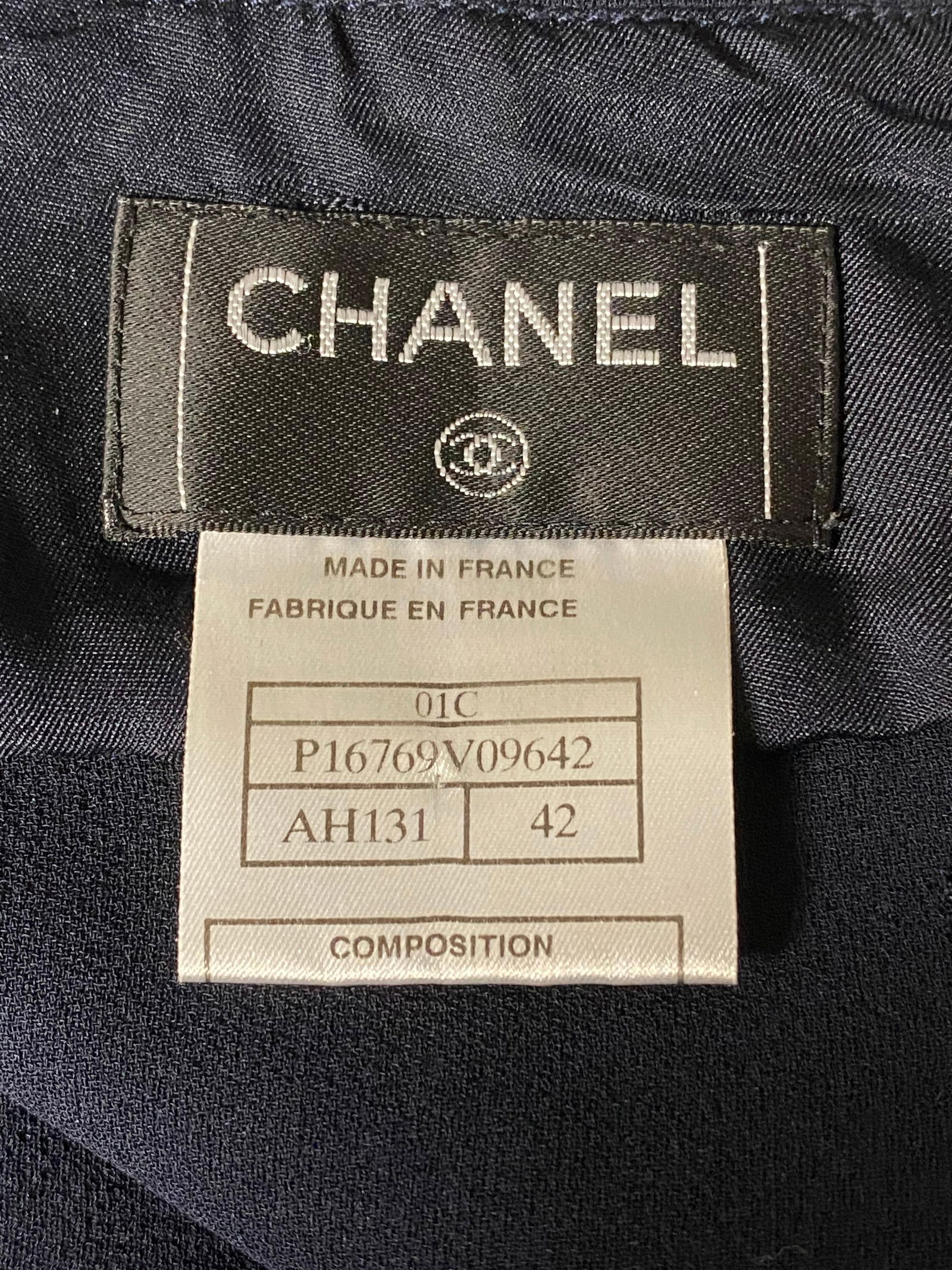 Chanel Navy Silk Midi Skirt Size 42 - 3