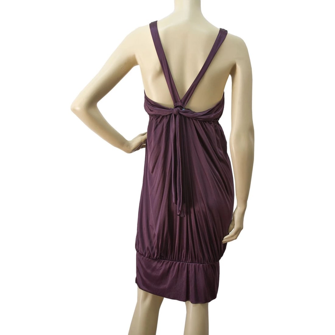 Alice San Diego 100% silk deep purple knee length open back puff dress - 2