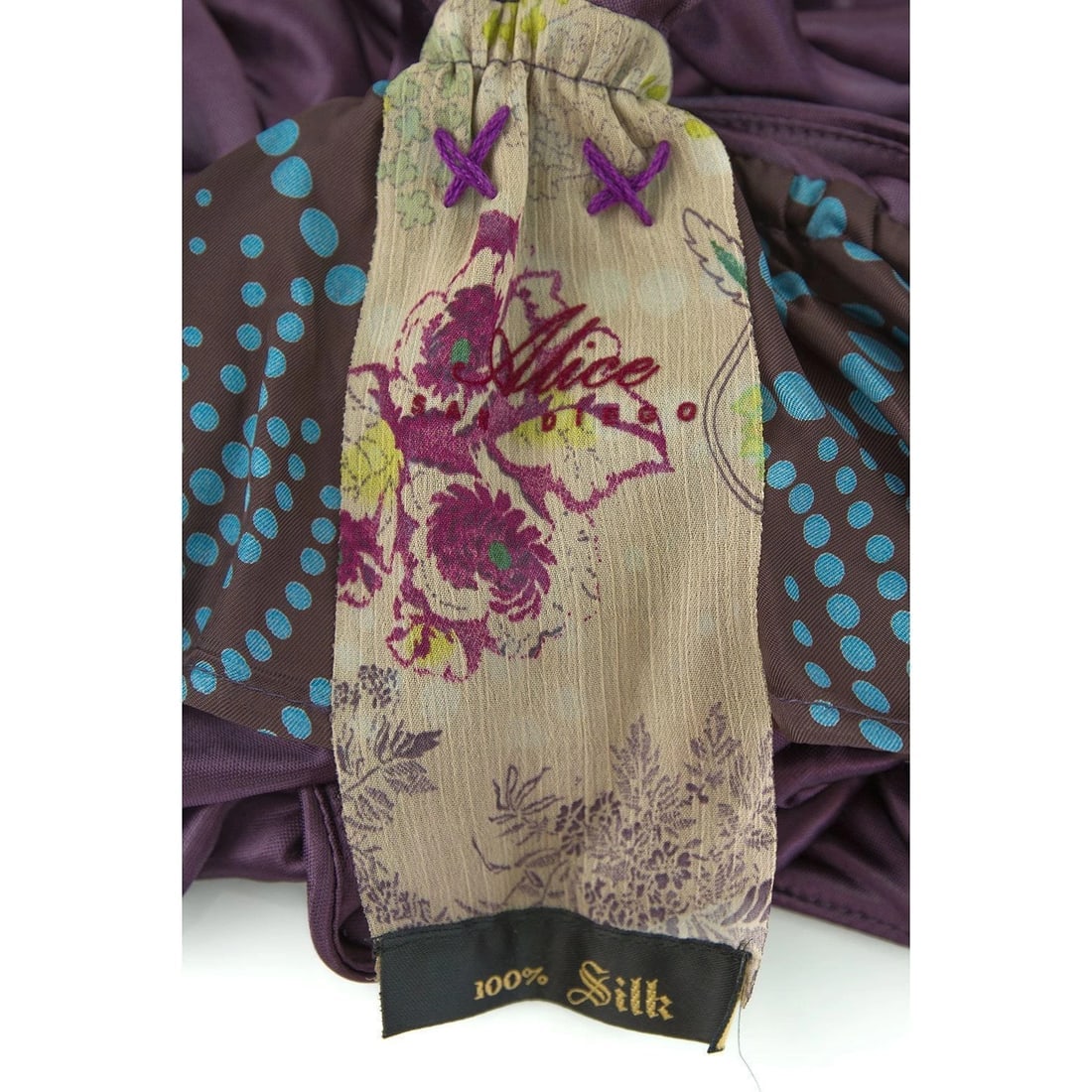 Alice San Diego 100% silk deep purple knee length open back puff dress - 4