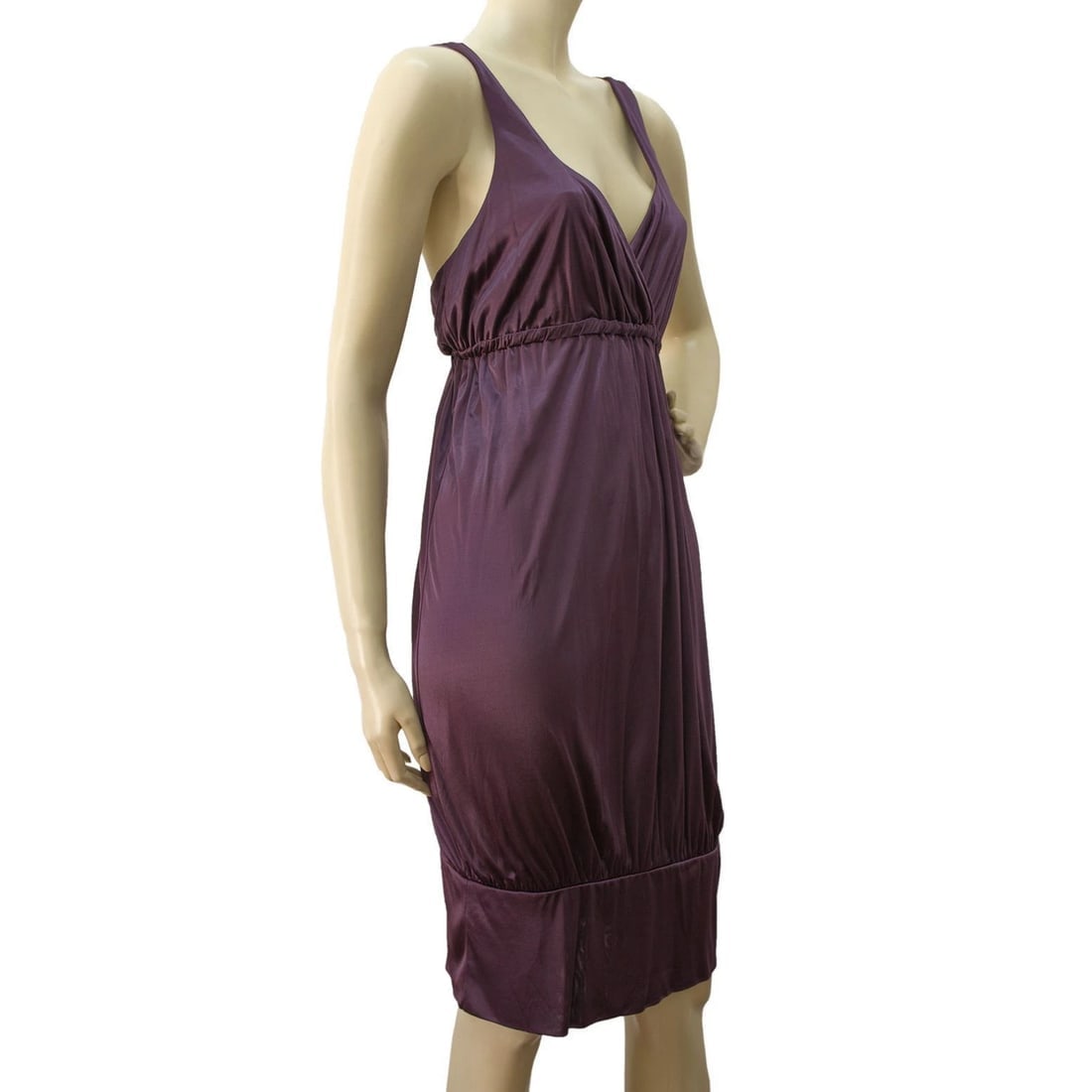 Alice San Diego 100% silk deep purple knee length open back puff dress - 5