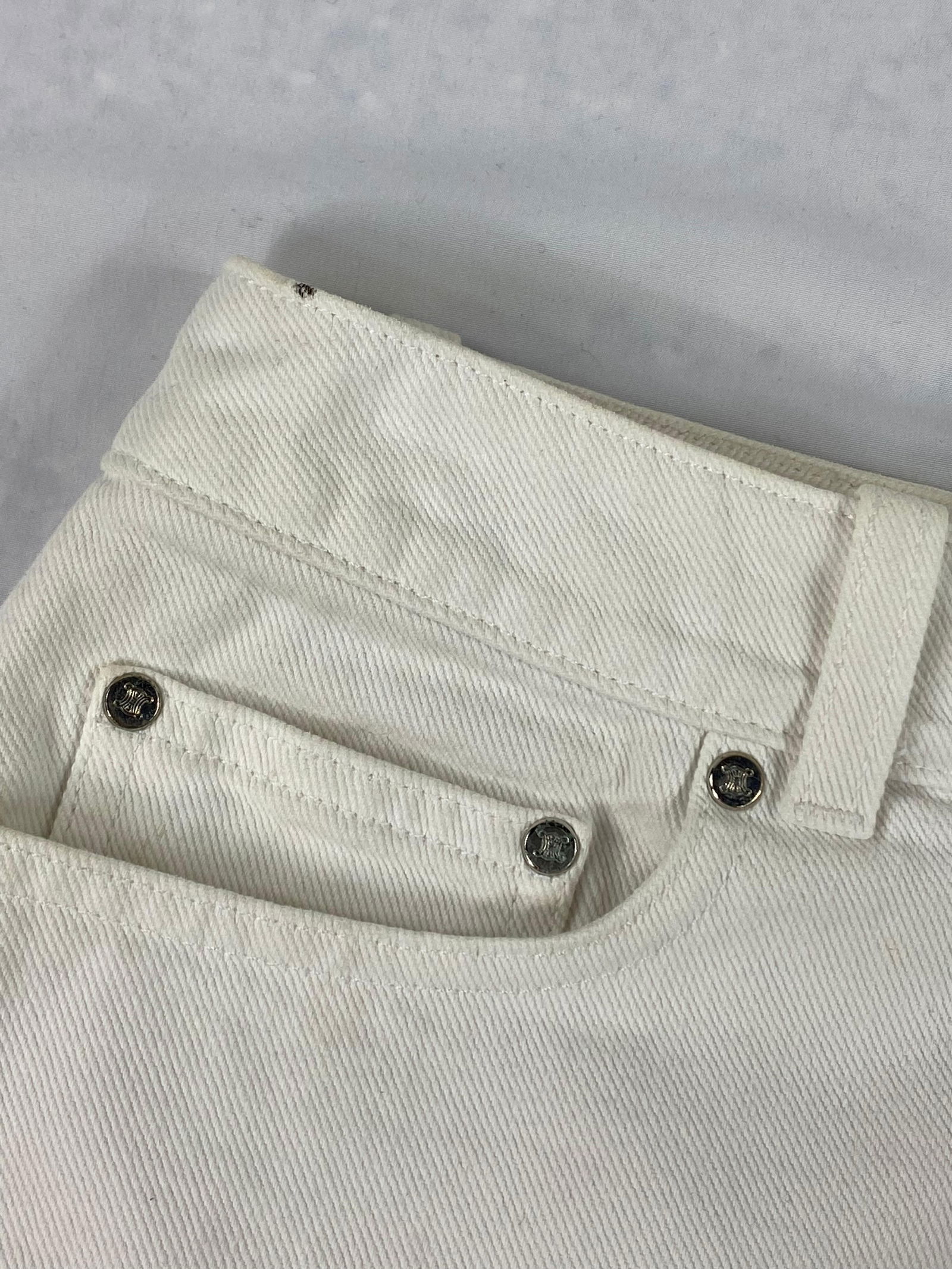 Celine White Denim Mini Skirt, Size 40 - 9