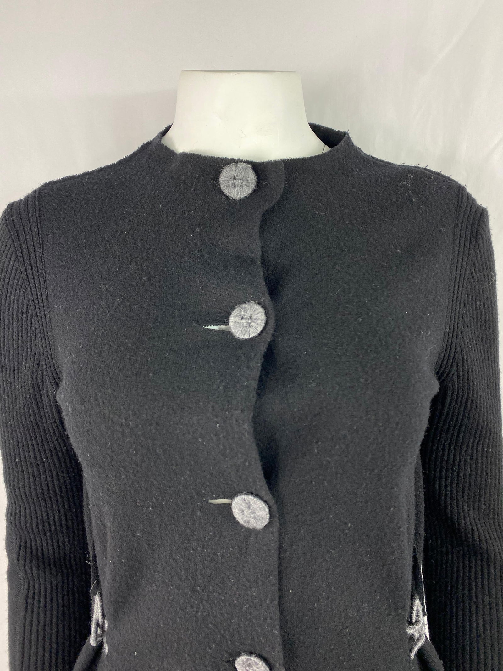 2007 Lanvin Black Wool Cardigan, Size Small - 8