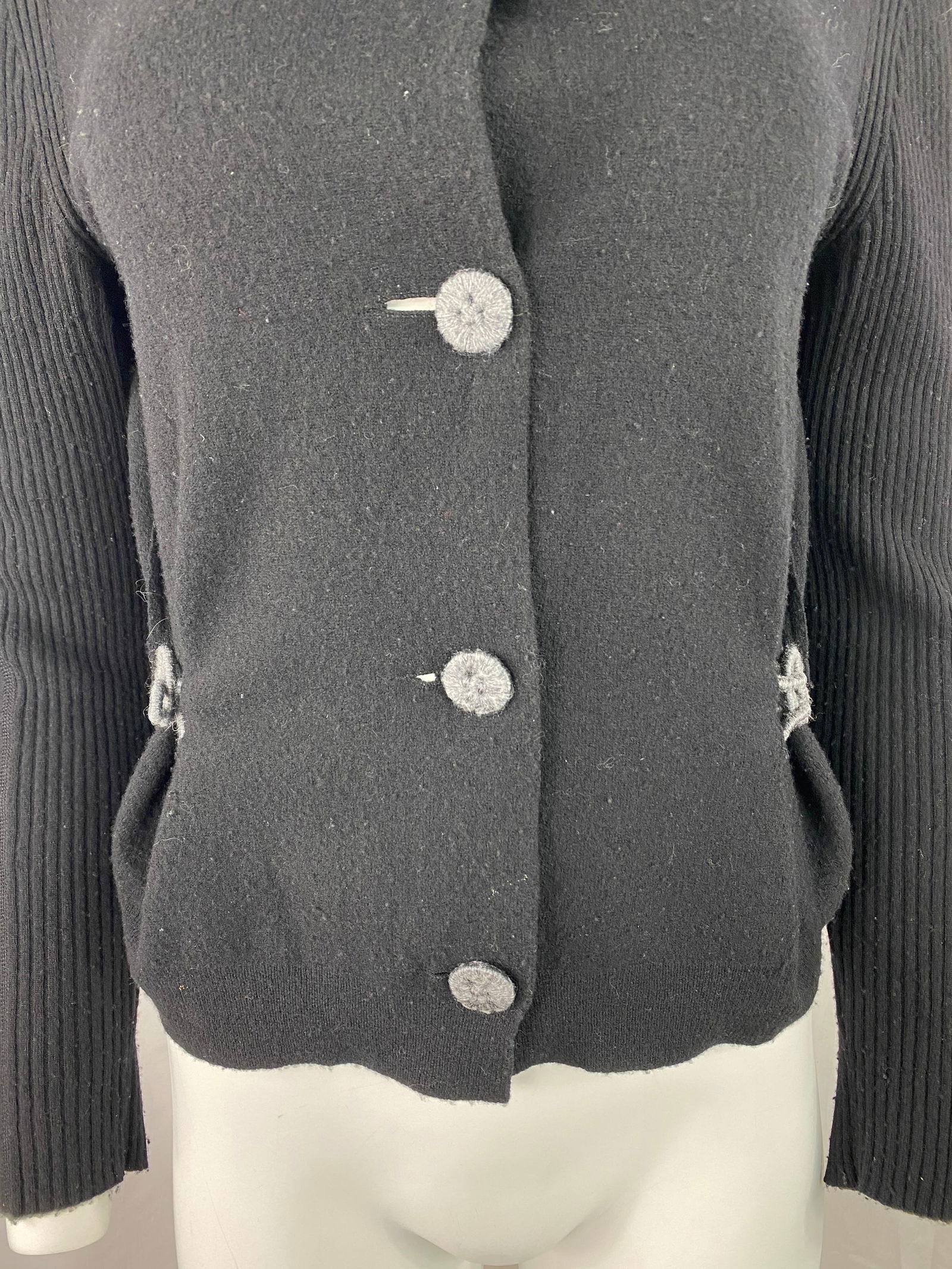 2007 Lanvin Black Wool Cardigan, Size Small - 9