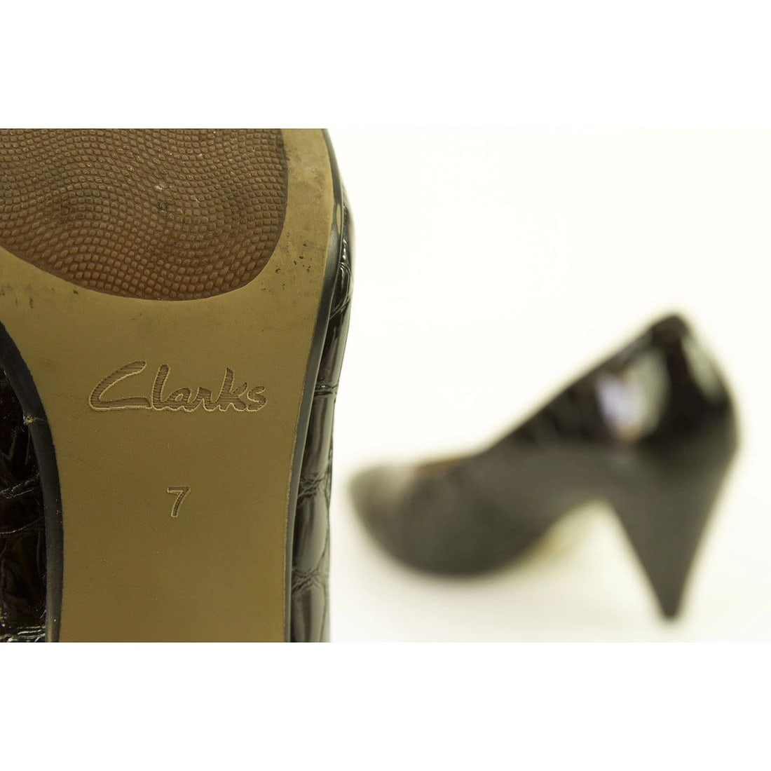 Clarks Black Croco Embossed Patent Leather Pointed Toe Pumps Heels Shoes UK 7 - 10