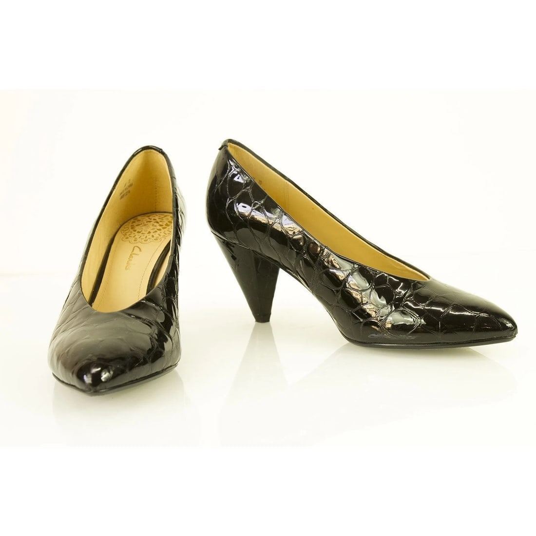 Clarks Black Croco Embossed Patent Leather Pointed Toe Pumps Heels Shoes UK 7 (1 of 10)