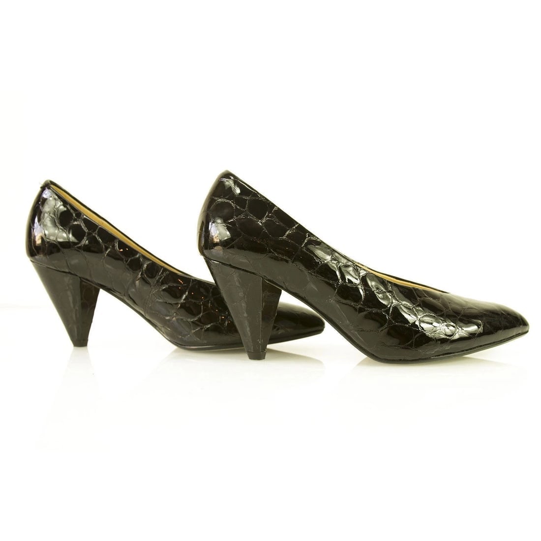 Clarks Black Croco Embossed Patent Leather Pointed Toe Pumps Heels Shoes UK 7 - 5