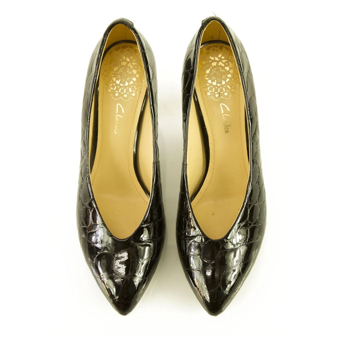 Clarks Black Croco Embossed Patent Leather Pointed Toe Pumps Heels Shoes UK 7 - 6