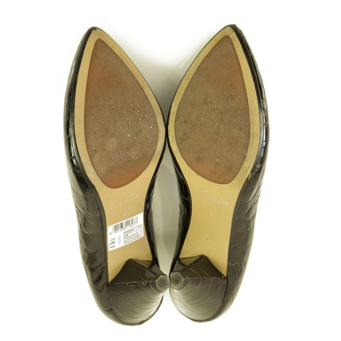 Clarks Black Croco Embossed Patent Leather Pointed Toe Pumps Heels Shoes UK 7 - 7