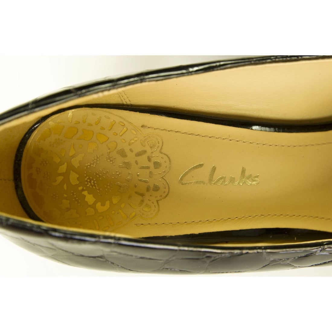 Clarks Black Croco Embossed Patent Leather Pointed Toe Pumps Heels Shoes UK 7 - 8