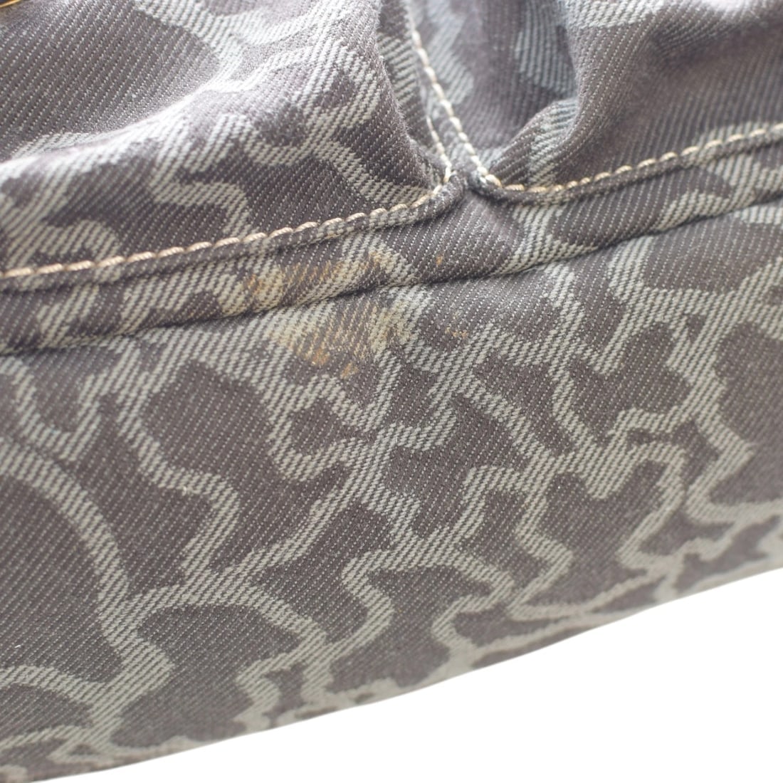 TOUS Kaos Print Denim Canvas & Black Leather Trim Large Hobo Shoulder Bag - 11