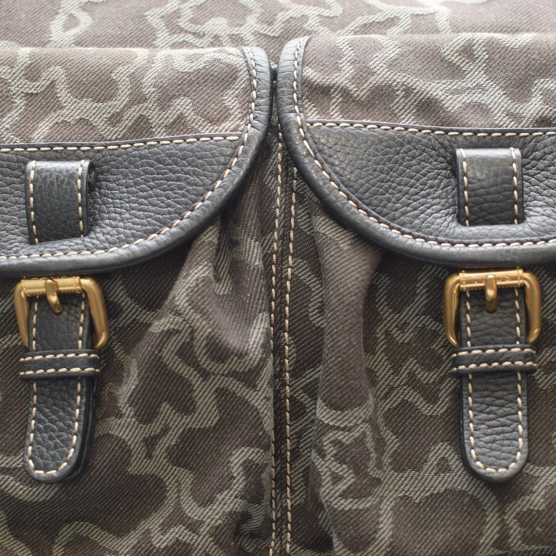 TOUS Kaos Print Denim Canvas & Black Leather Trim Large Hobo Shoulder Bag - 12