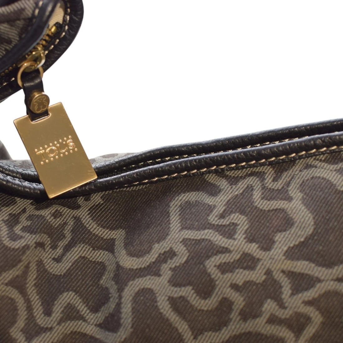 TOUS Kaos Print Denim Canvas & Black Leather Trim Large Hobo Shoulder Bag - 13