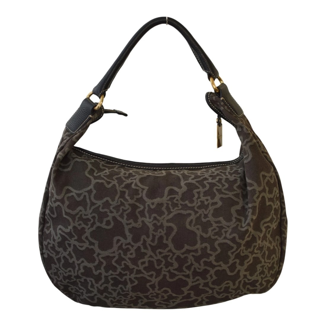 TOUS Kaos Print Denim Canvas & Black Leather Trim Large Hobo Shoulder Bag - 2