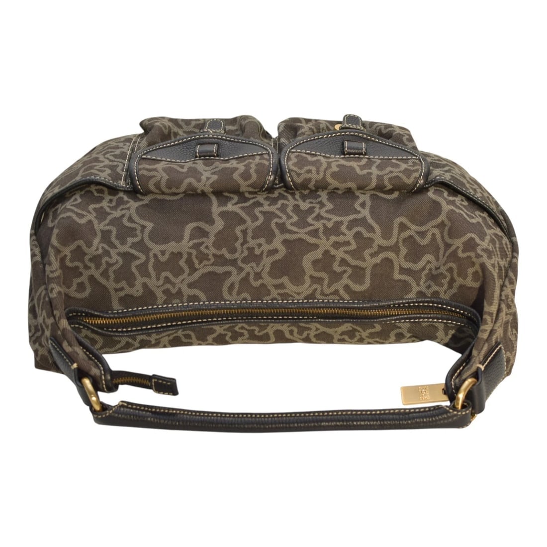 TOUS Kaos Print Denim Canvas & Black Leather Trim Large Hobo Shoulder Bag - 5