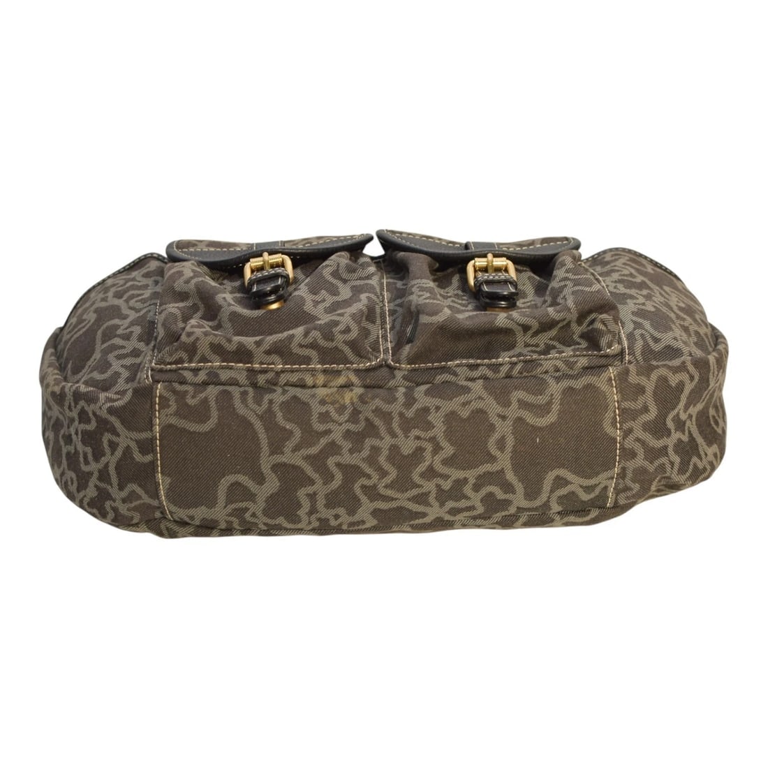 TOUS Kaos Print Denim Canvas & Black Leather Trim Large Hobo Shoulder Bag - 6