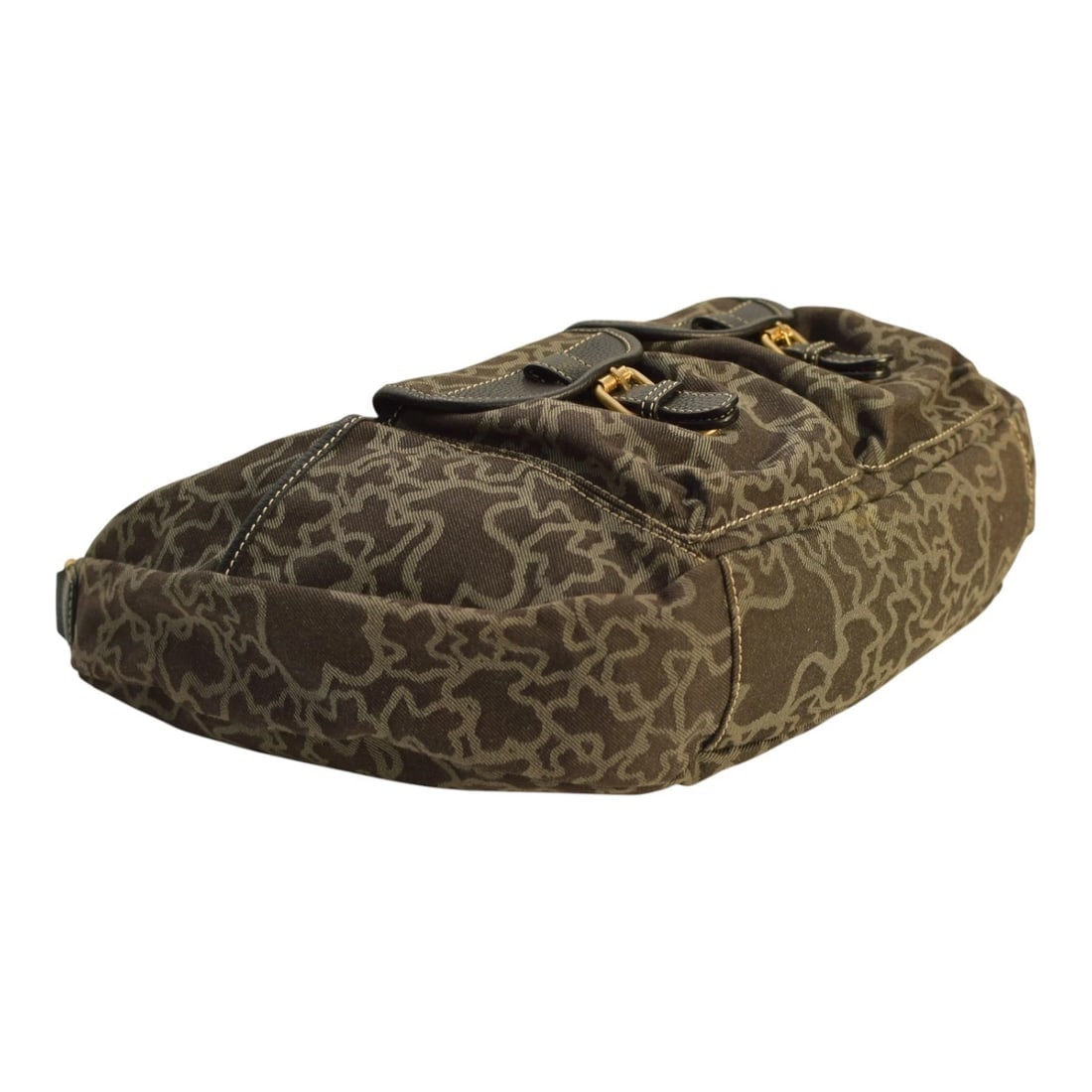 TOUS Kaos Print Denim Canvas & Black Leather Trim Large Hobo Shoulder Bag - 7