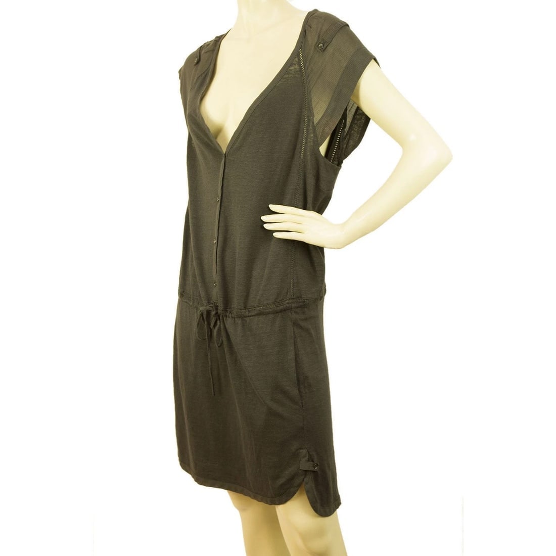 Vanessa Bruno Athe Gray Sleeveless V Neck Linen Long Tunic Mini Dress size 1 - 3