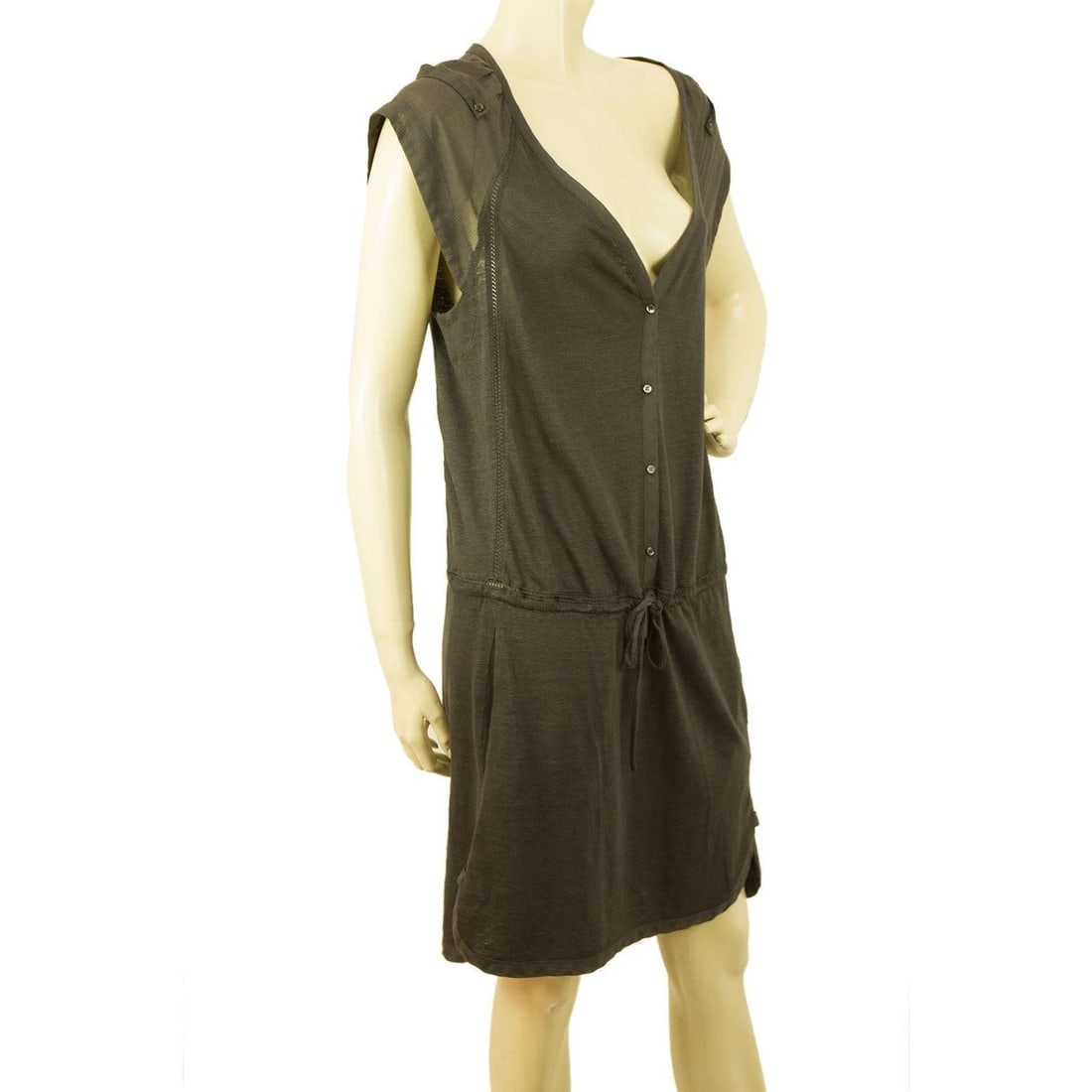 Vanessa Bruno Athe Gray Sleeveless V Neck Linen Long Tunic Mini Dress size 1 - 4
