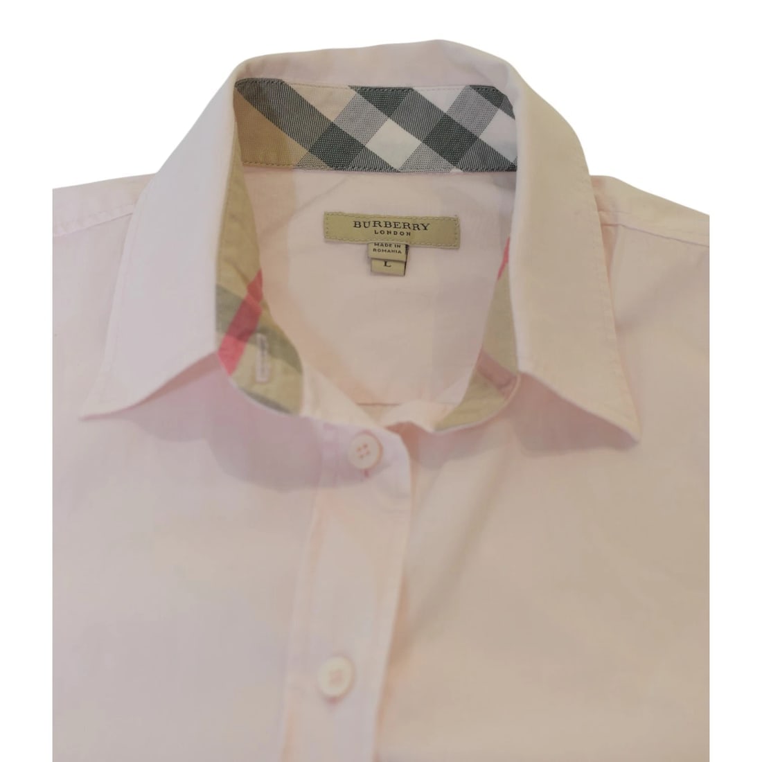 Burberry London Pink Cotton Nova Check Trim Shirt Size L Women’s Button Up - 4