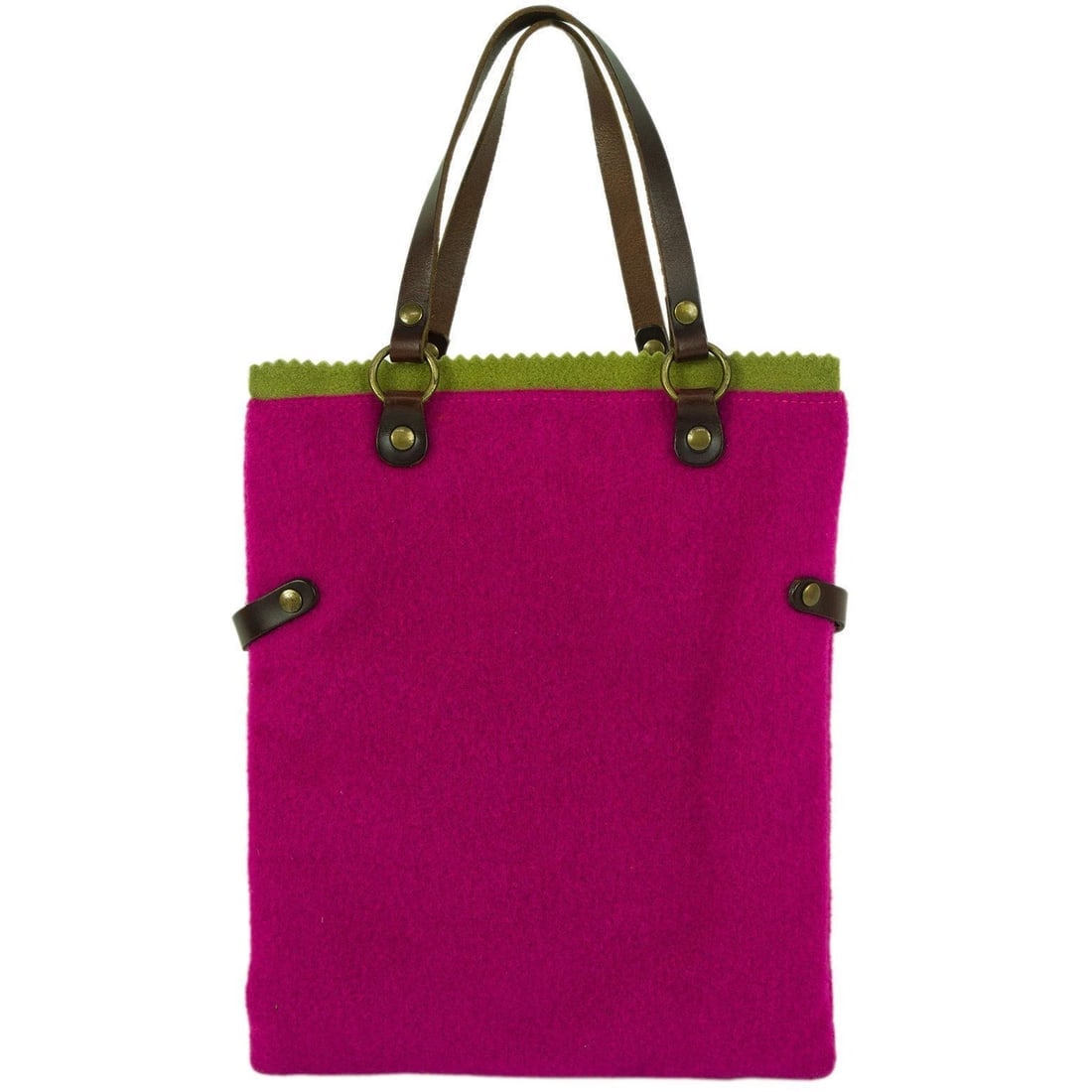 Liana Camba Felt Fabric Fuchsia & Green w. Crystals Brown Hand Bag Handbag - 2