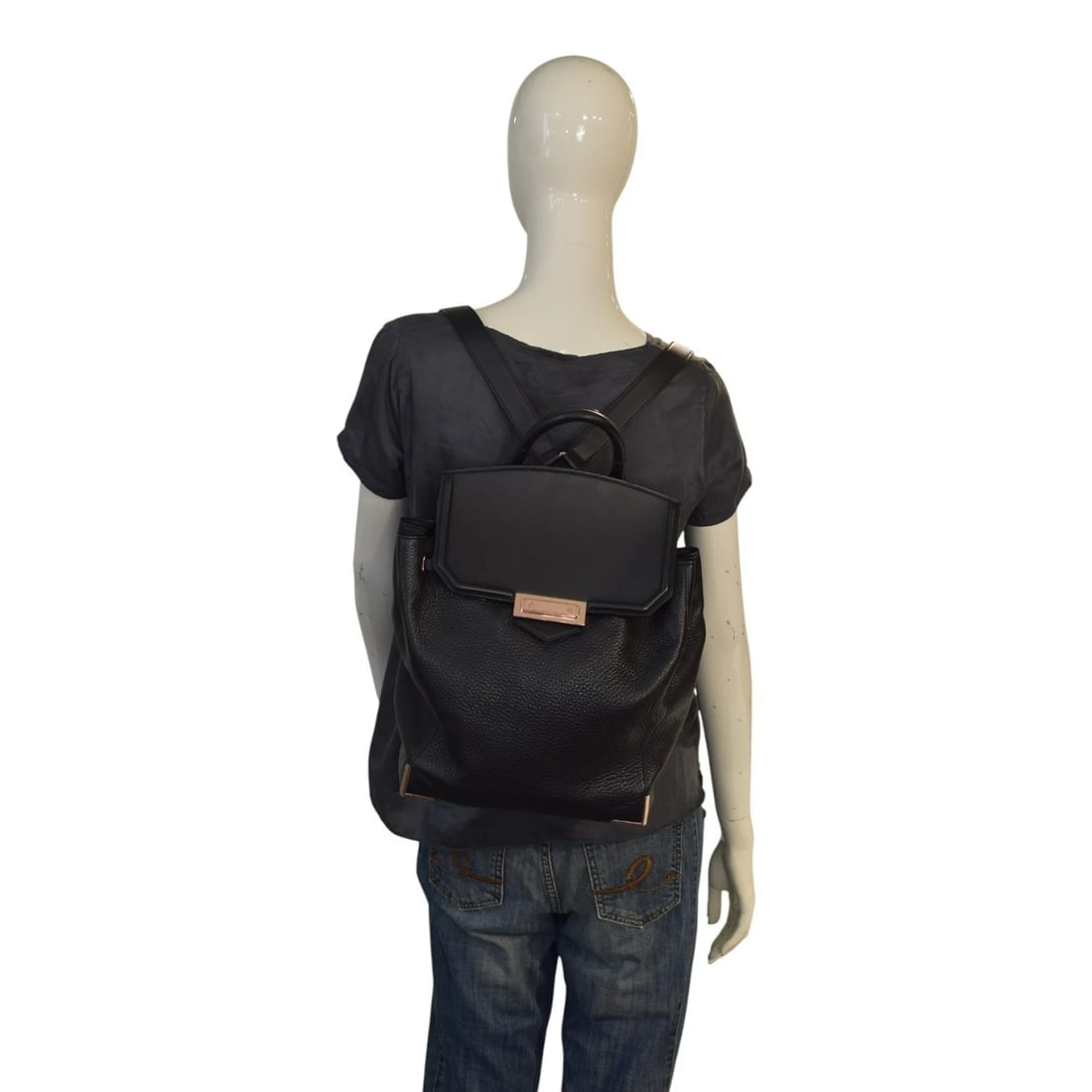 Alexander Wang Prisma Skeletal Black Pebbled Leather Backpack Rose Gold Hardware - 17