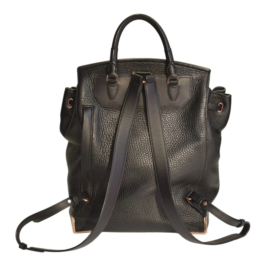 Alexander Wang Prisma Skeletal Black Pebbled Leather Backpack Rose Gold Hardware - 2