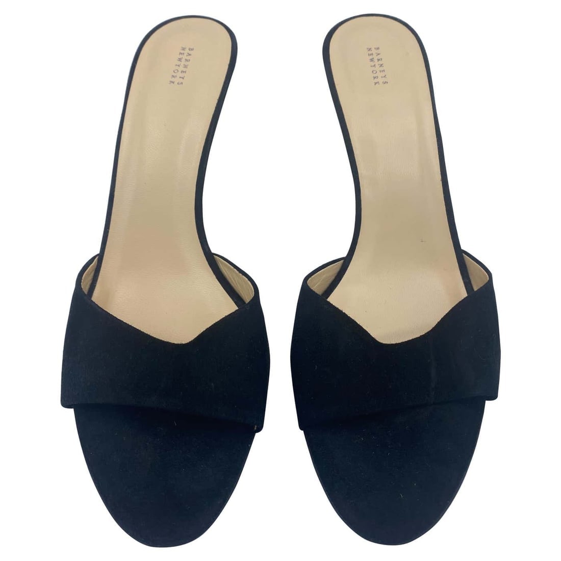 Barneys New York Black Suede Mules Heels, Size 41.5: These black suede heels from Barney's New York. They feature open toe and the heel height is 3 inches. Perfect condition, does not come with the box. Reserve: $360.00 