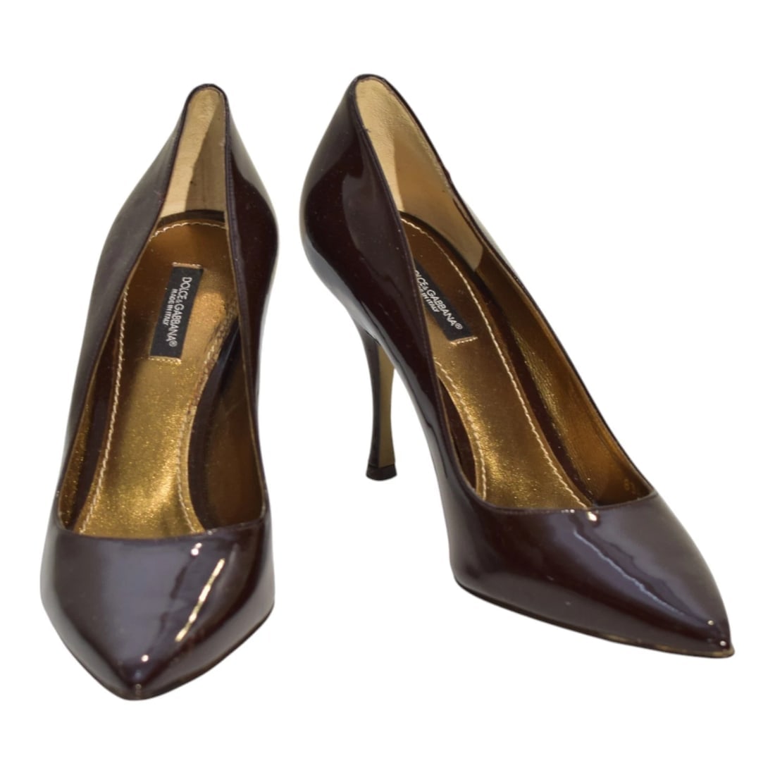Dolce & Gabbana Brown Patent Leather Pointed Toe Pumps High Heels Shoes size 8.5 - 2