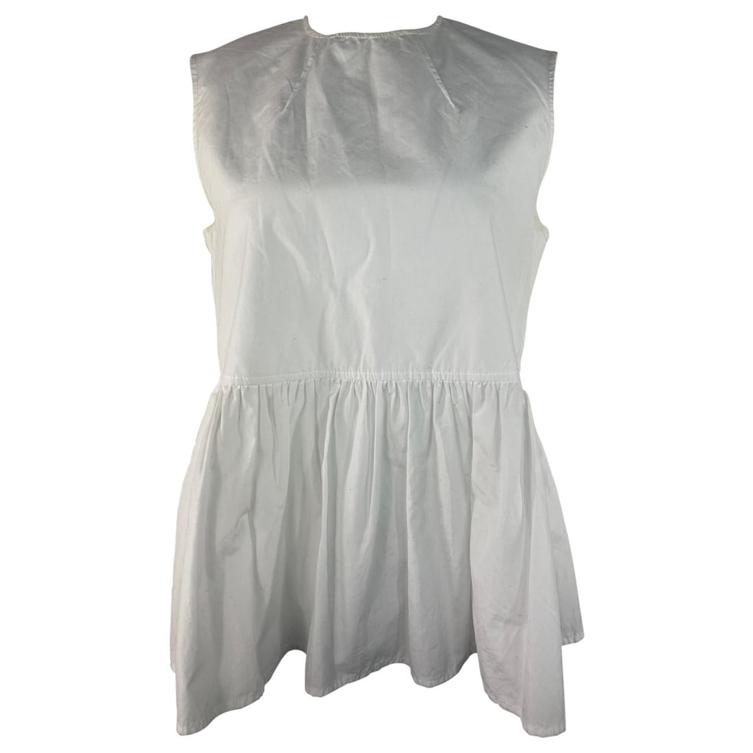 MARNI White Cotton Top Blouse, Size 40: Product details: The blouse feature crew neck line, sleeveless design with flare detail from the waist down to the bottom of the top and it has rear zip closure. Made in Italy Reserve: $440.00 Shippin