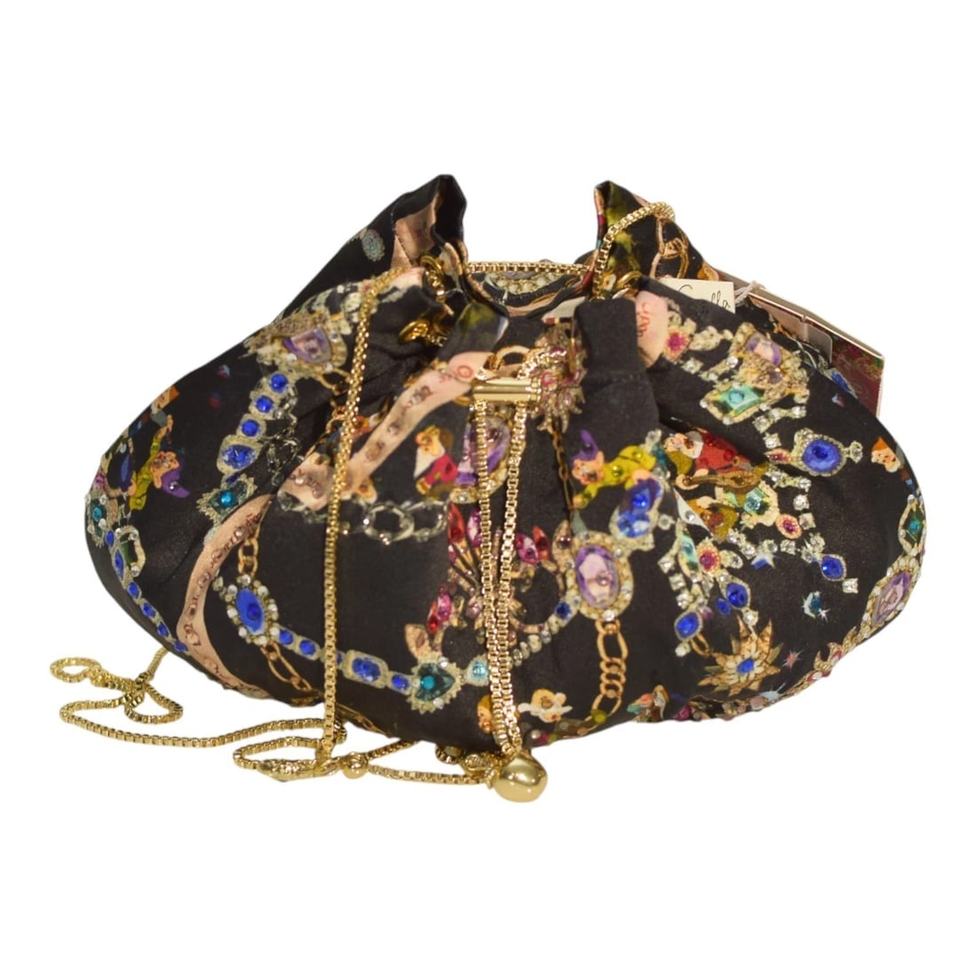 Camilla x Disney The Happily Ever After Drawstring Pouch With Chain Strap: Title:Camilla x Disney The Happily Ever After Drawstring Pouch With Chain StrapDescription:Camilla x Disney The Happily Ever After Drawstring Pouch With Chain Strap Dazzle at any event with this