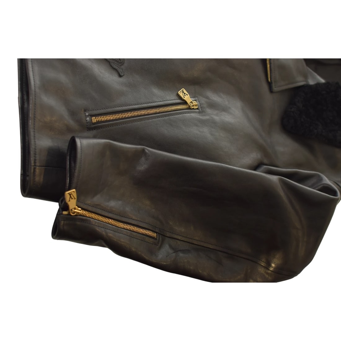 Louis Vuitton 1AGJEO Shearling Collar Evening Black Leather Biker Jacket 5 700€ - 10