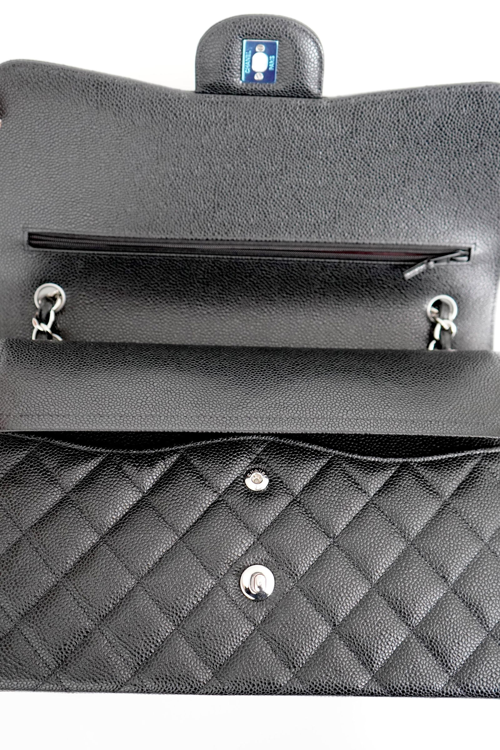 Chanel Jumbo Caviar Leather Black Classic Flap Bag - 16