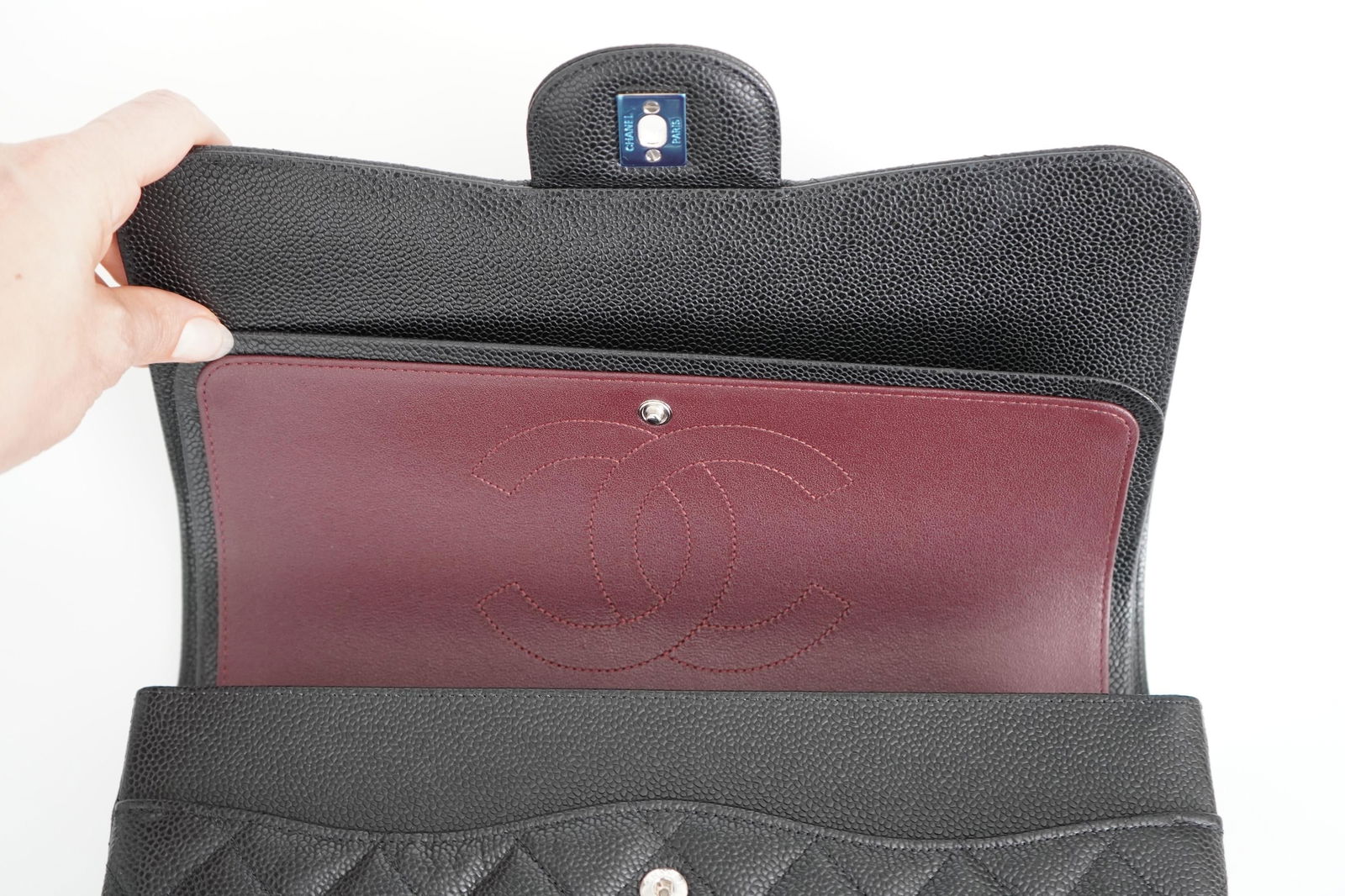 Chanel Jumbo Caviar Leather Black Classic Flap Bag - 17