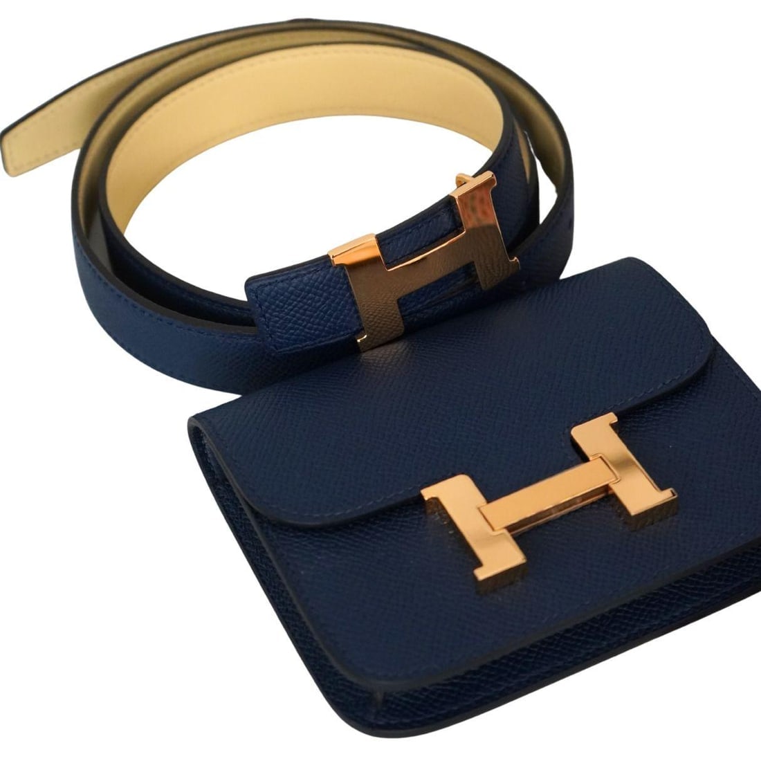 Hermès Constance Belted Wallet in Blue Evercolor Leather with Silk Twilly - 10