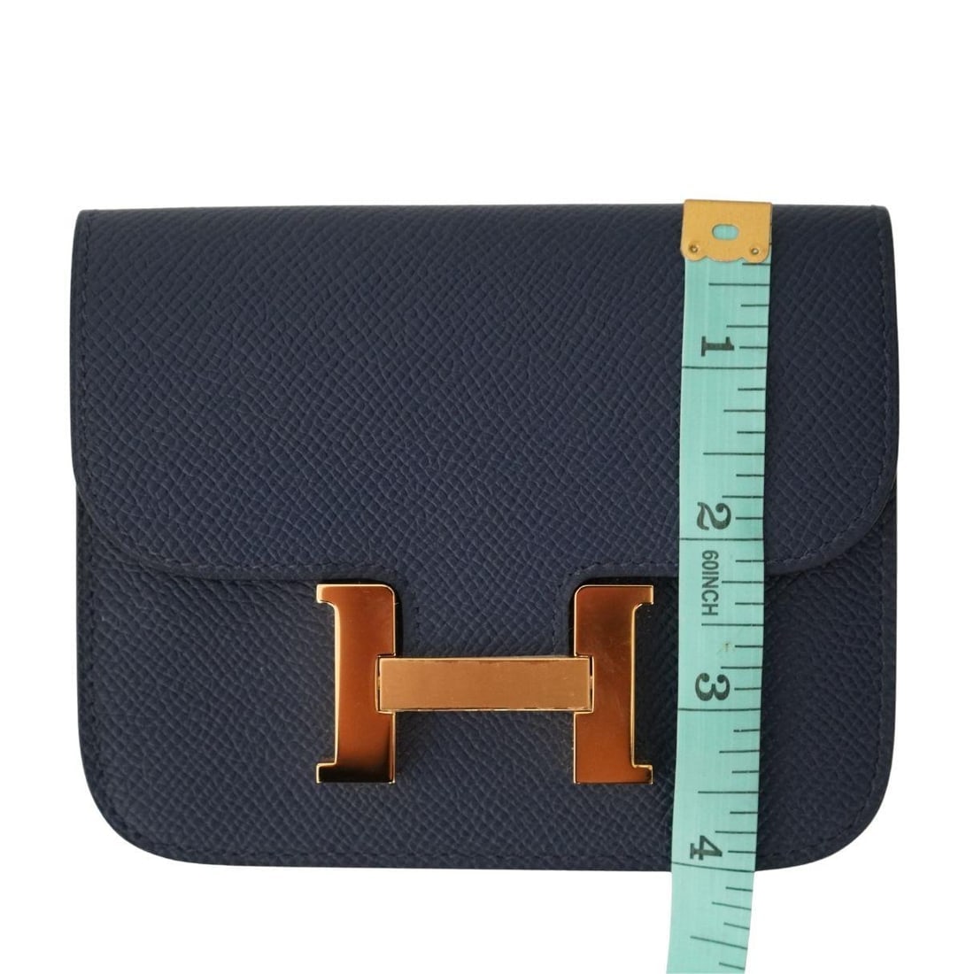 Hermès Constance Belted Wallet in Blue Evercolor Leather with Silk Twilly - 18