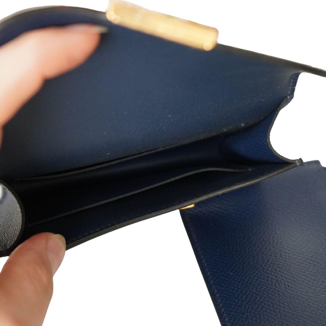 Hermès Constance Belted Wallet in Blue Evercolor Leather with Silk Twilly - 2