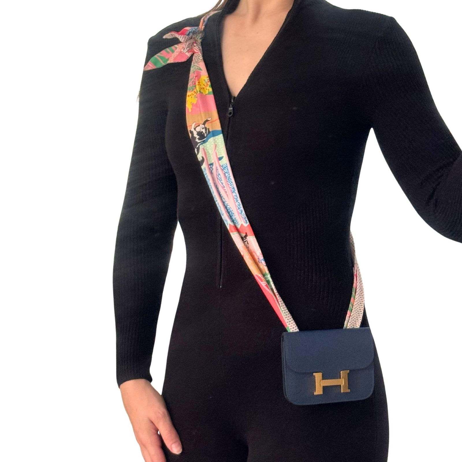 Hermès Constance Belted Wallet in Blue Evercolor Leather with Silk Twilly - 9