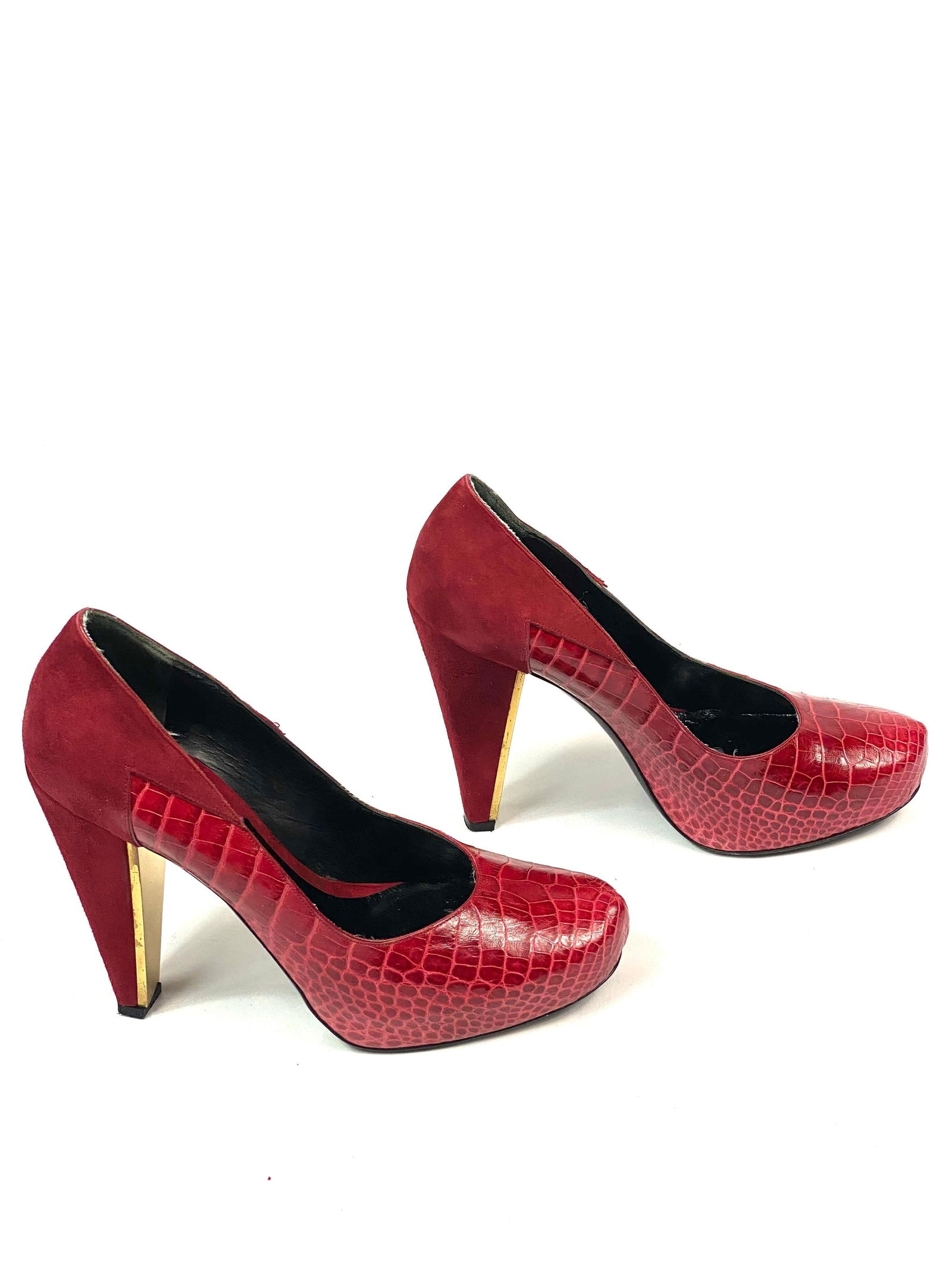 Donna Karan Collections Red Crocodile and Suede Pump Heels Shies Size 38 - 13