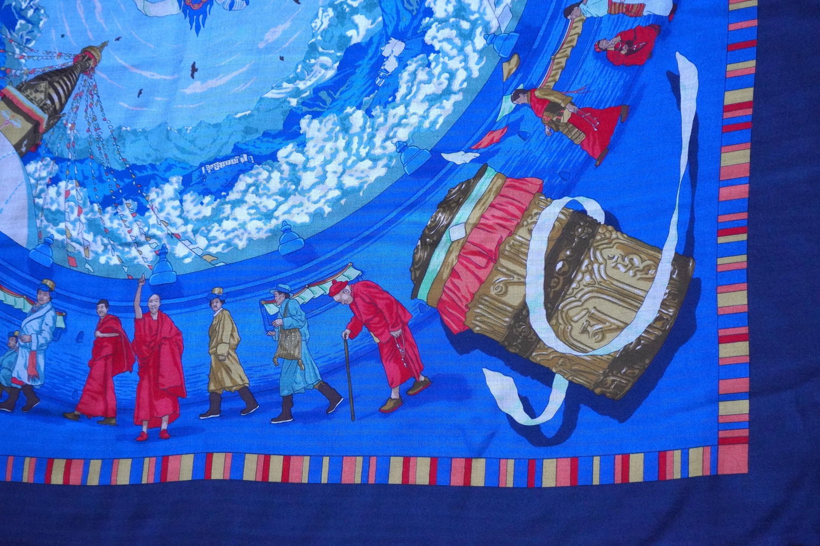 Vintage Hermès Prières Au Vent Cashmere Blue Silk Shawl - 12