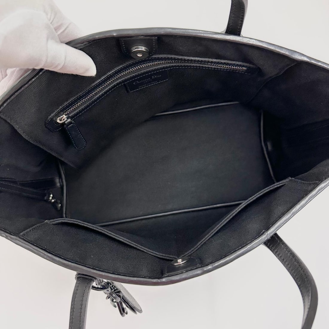 CHRISTIAN DIOR Panarea Tote in Black Cannage Coated Canvas Tone on Tone - 10