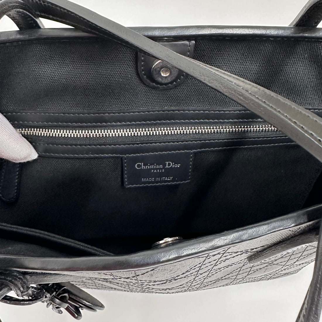 CHRISTIAN DIOR Panarea Tote in Black Cannage Coated Canvas Tone on Tone - 11