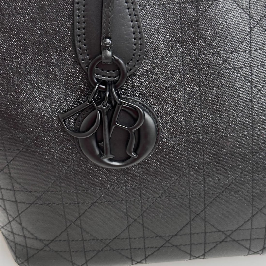 CHRISTIAN DIOR Panarea Tote in Black Cannage Coated Canvas Tone on Tone - 8