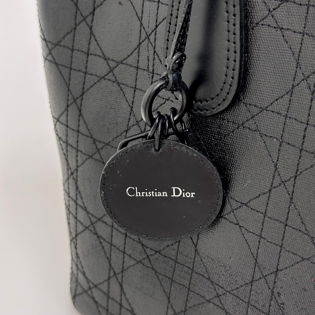 CHRISTIAN DIOR Panarea Tote in Black Cannage Coated Canvas Tone on Tone - 9