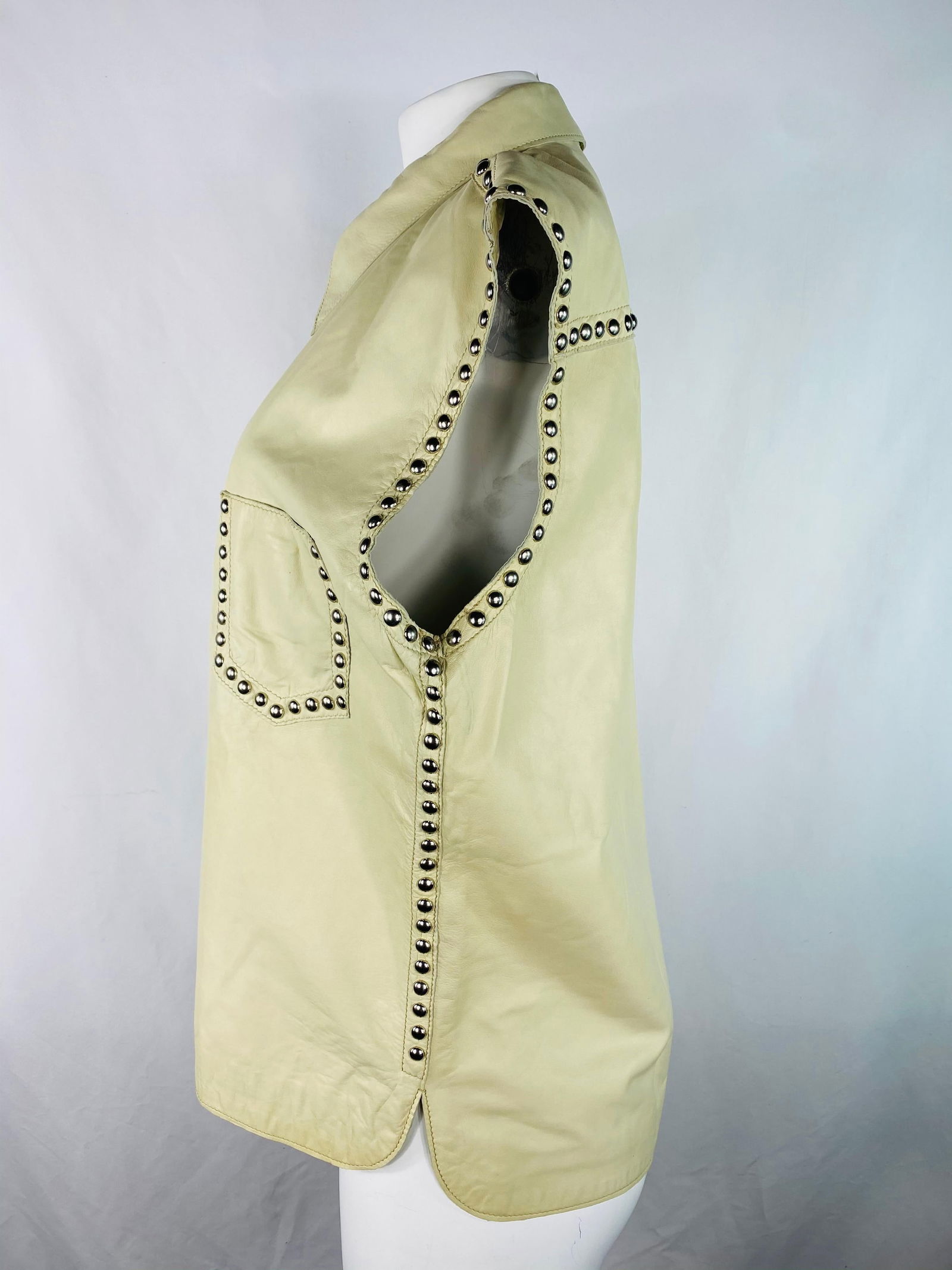 Dolce and Gabbana Cream Leather Button Down Vest, With Tags - 11