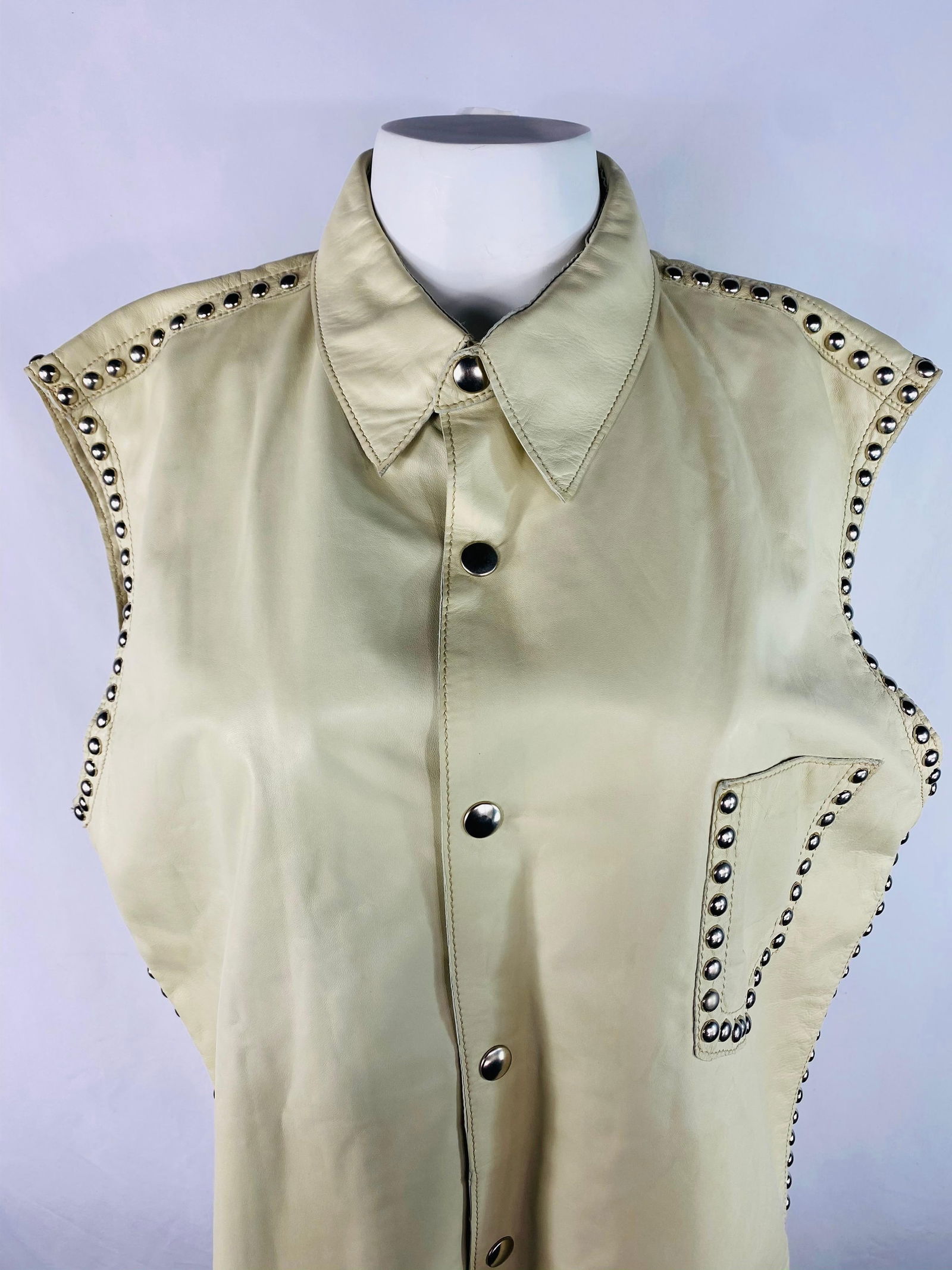 Dolce and Gabbana Cream Leather Button Down Vest, With Tags - 15