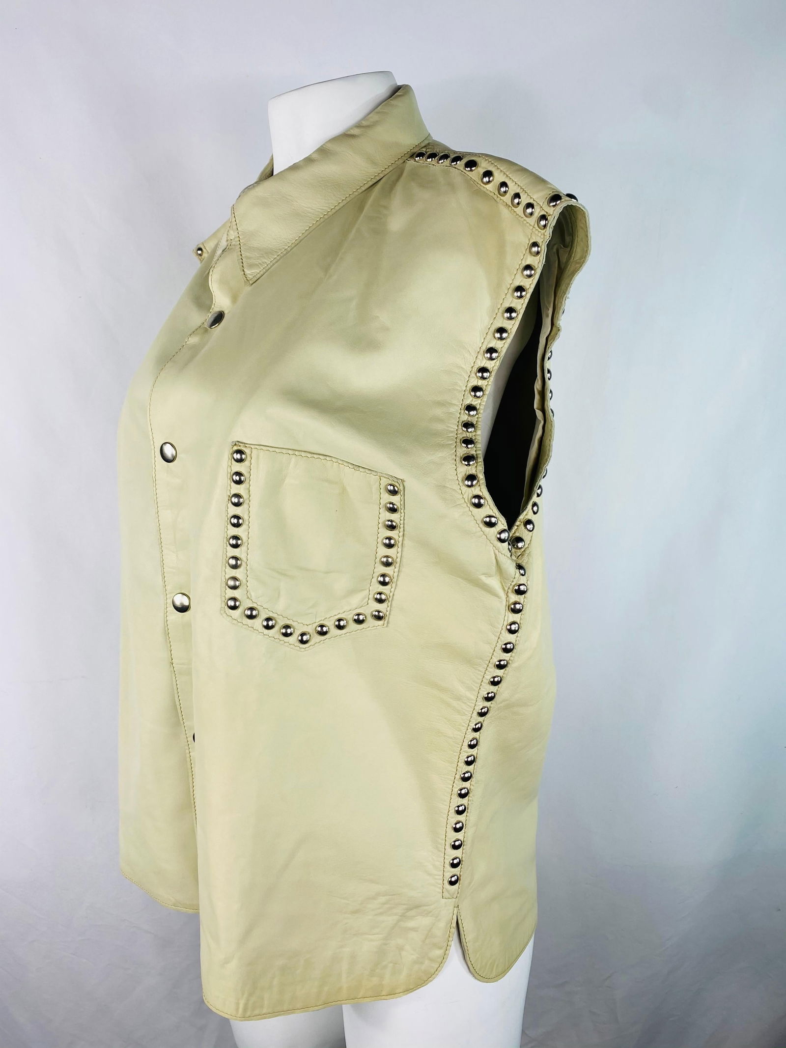 Dolce and Gabbana Cream Leather Button Down Vest, With Tags - 2