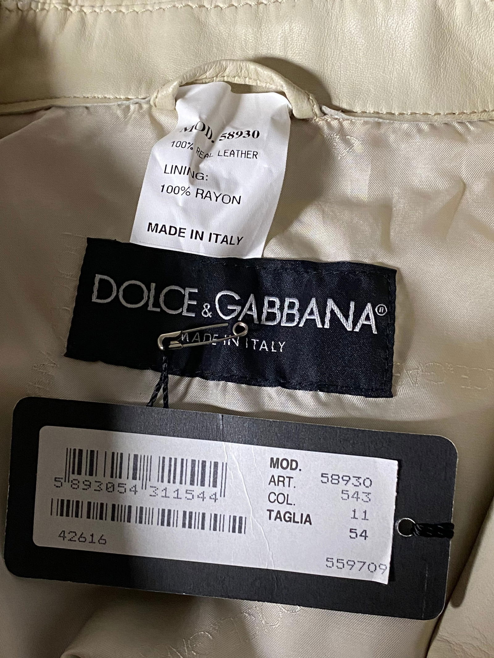 Dolce and Gabbana Cream Leather Button Down Vest, With Tags - 6